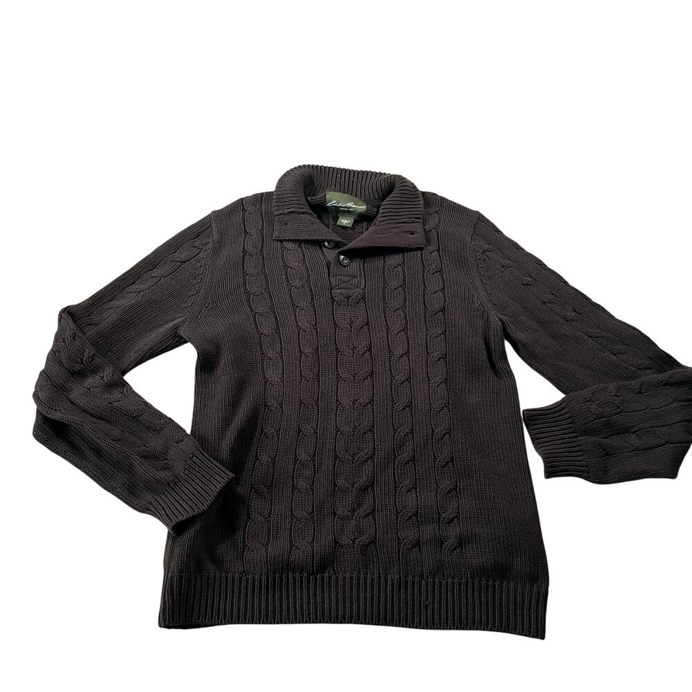Eddie Bauer Brown Cotton Cable Knit Collared Pullover Sweater Men’s Sz L Tall